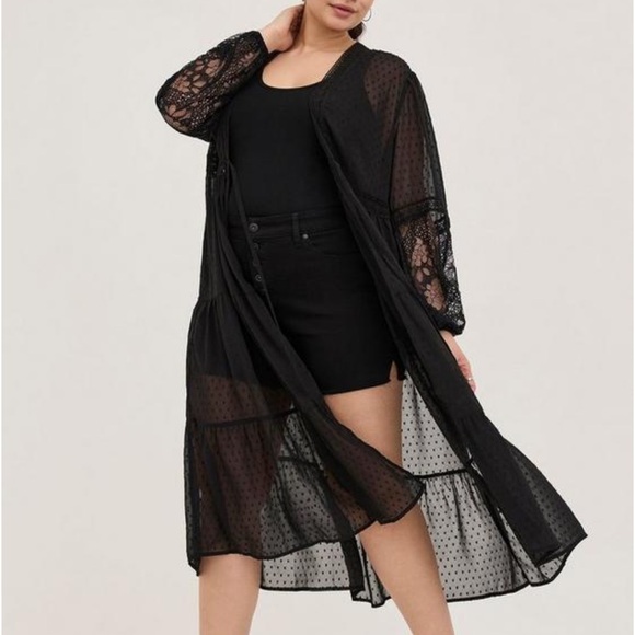 torrid Tops - Torrid Kimono - Crinkle Gauze & Lace Black